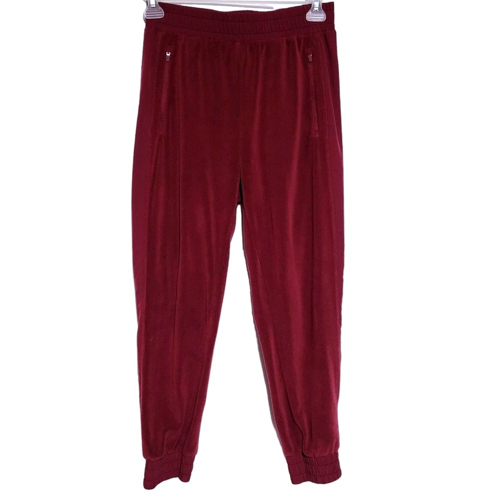 ZYIA ACTIVE Burgundy‎ Velour Jogger Sweatpants Womens XL Zipper Pockets Cozy - Picture 8 of 9